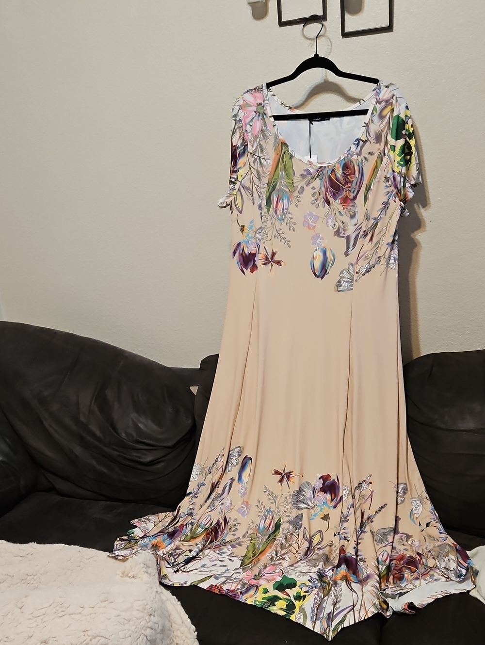 Lily Peach Maxi Dress with Multicolor Floral Print.